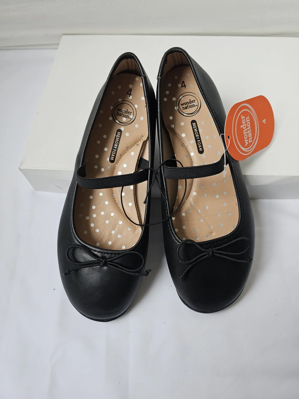 NWT Wonder Nation Black Ballet Flats Girls Sizes 1 & 4 | Memory Foam